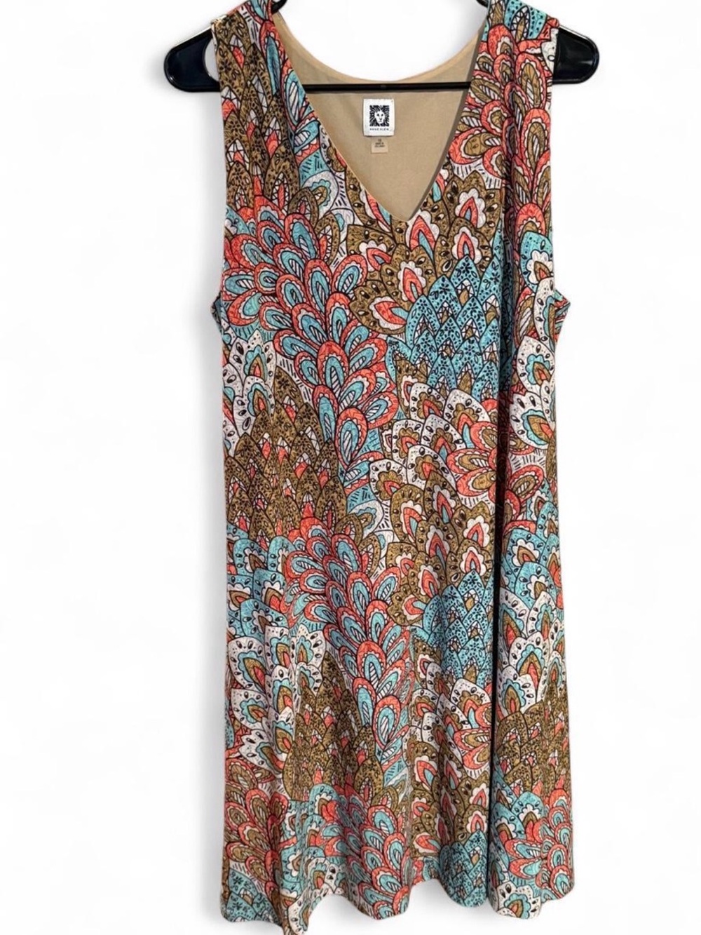 Anne Klein Multicolor Paisley V-Neck Sleeveless Dress - Coral, Teal, Tan